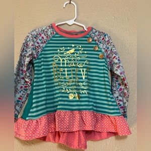 Matilda Jane Teal and Pink Long Sleeve Shirt with Gold Print